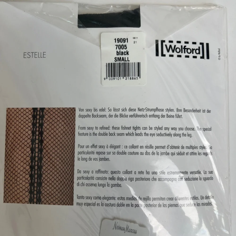 Wolford Estelle Fishnet Tights Black Double Back Seam Size Small NIB 19091